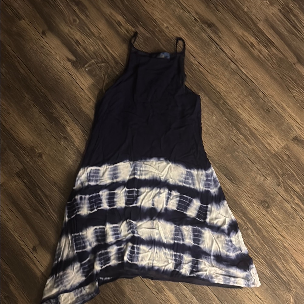 Blue Rain Navy and White Tie-Dye Dress